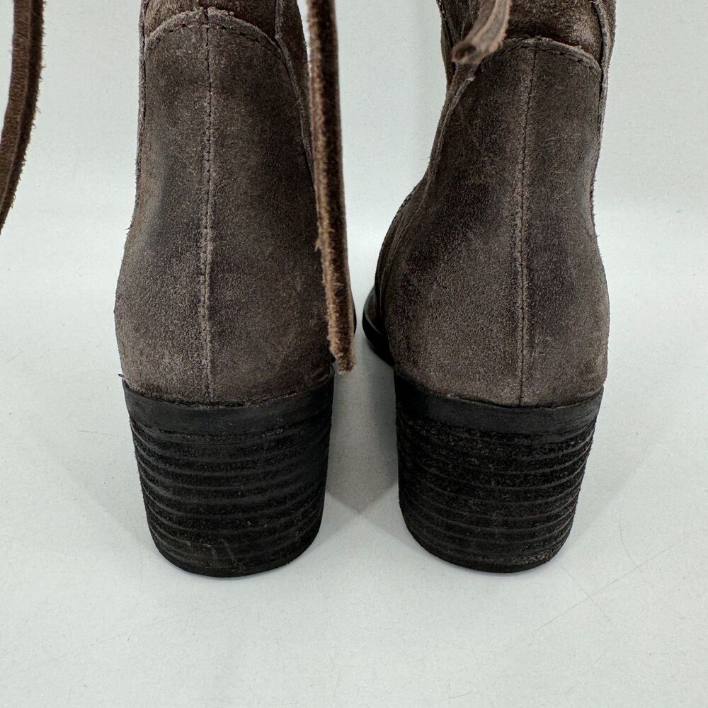 BORN Felicia Gray Brown Suede Lace Back Heeled Boots Size 8.5 - Picture 7 of 11